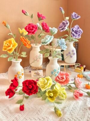 Crochet Flower Large Vase - Rouge Rose