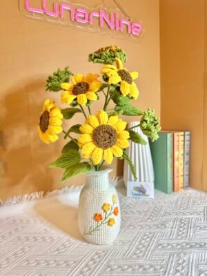 Crochet Flower Large Vase - Sunflower Set
